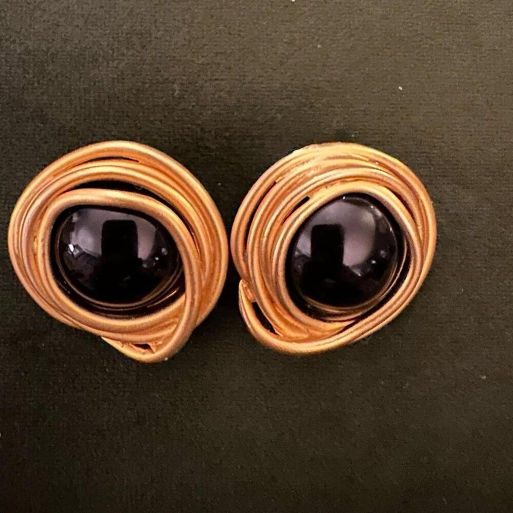 Vintage Norma Jean Gold tone and Black Clip-on Earrings